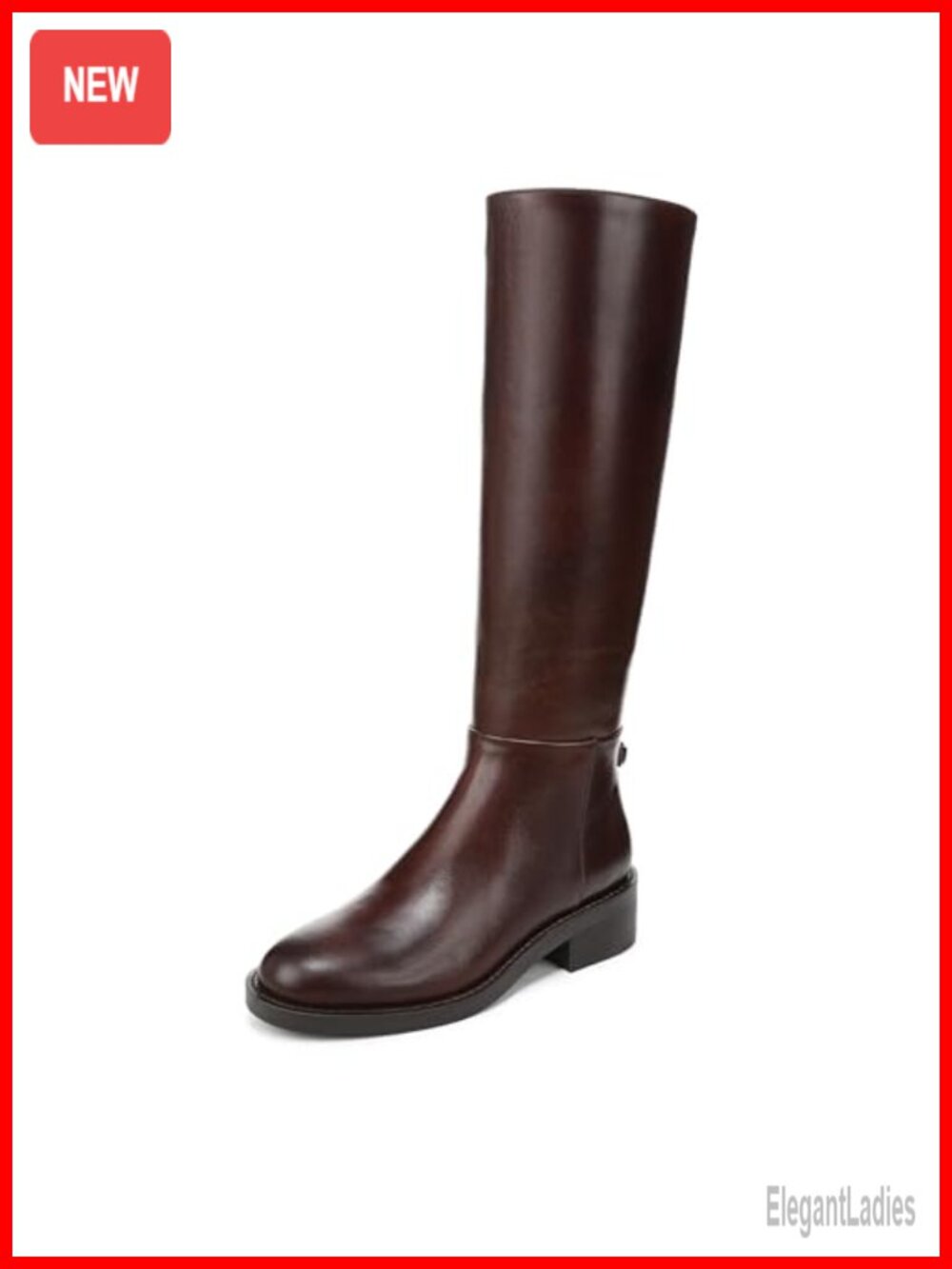 Women's Knee-High Leather Boots Block Heel Round Toe Wide Calf Zip Equestrian